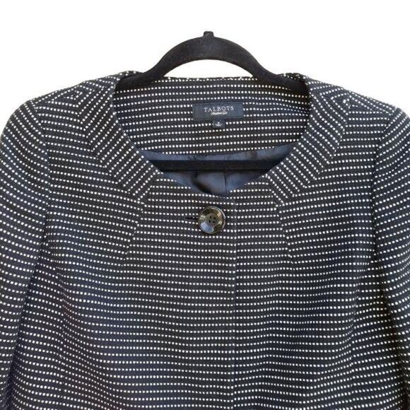 Talbots Blazer Cotton Collarless Scoop Neck Polka Dot Textured Black White 6 - Picture 7 of 12